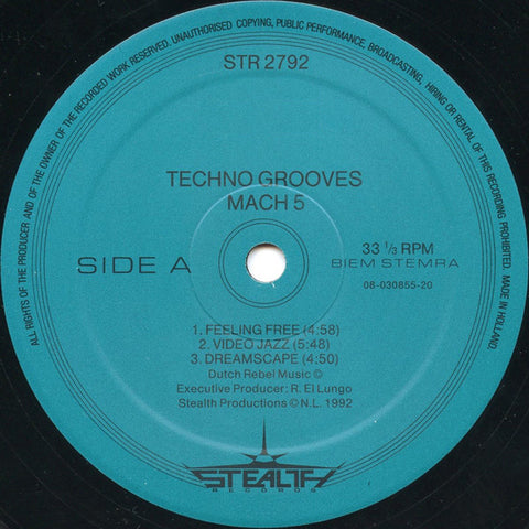 Techno Grooves : Mach 5 (12", EP) is available for sale at our shop at a great price. We have a huge collection of Vinyl's, CD's, Cassettes & other formats available for sale for music lovers - Vinyl Record