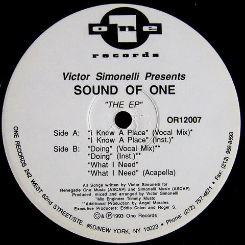Victor Simonelli Presents Sound Of One : The EP (12", EP) is available for sale at our shop at a great price. We have a huge collection of Vinyl's, CD's, Cassettes & other formats available for sale for music lovers - Vinyl Record