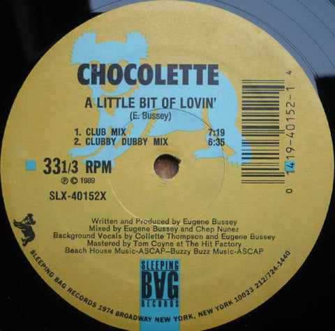 Chocolette : A Little Bit Of Lovin' (12") is available for sale at our shop at a great price. We have a huge collection of Vinyl's, CD's, Cassettes & other formats available for sale for music lovers - Vinyl Record
