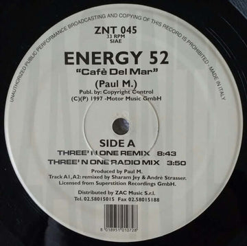 Energy 52 - Cafe Del Mar - Artists Energy 52 Genre Trance Release Date 1 Jan 1997 Cat No. ZNT 045 Format 12