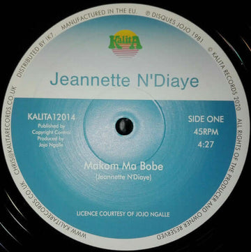 Jeannette N'Diaye - Makom Ma Bobe - Artists Jeannette N'Diaye Genre Afro Disco, Reissue Release Date 1 Jan 2020 Cat No. KALITA12014 Format 12