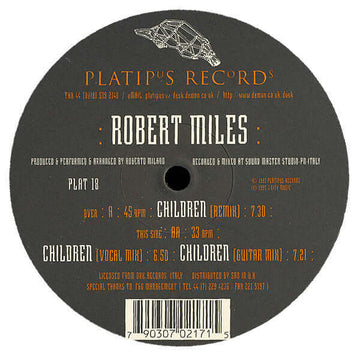 Robert Miles - Children - Artists Robert Miles Genre Trance Release Date 1 Aug 1995 Cat No. PLAT 18 Format 12