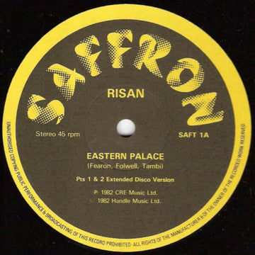 Risan - Eastern Palace - Artists Risan Genre New Wave, Disco Release Date 1 Jan 1982 Cat No. SAFT 1 Format 12