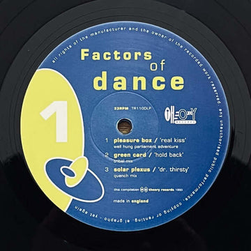 Various - Factors Of Dance - Artists Various Genre Progressive House, Techno, Breaks Release Date 1 Jan 1993 Cat No. TR110DLP Format 2 x 12