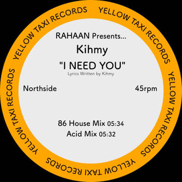 Rahaan presents Kihmy - I Need You - Artists Rahaan presents Kihmy Genre Soulful House, Acid House Release Date 25 Aug 2023 Cat No. YELLOWTAXI001 Format 12