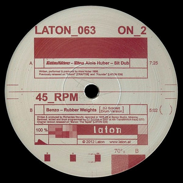 Alois Huber / Benzo - Sit Dub / Rubber Weights (DJ Sotofett Drum Version) Vinyl