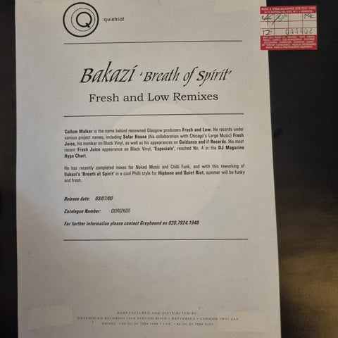 Bakazi - Breath Of Spirit (Fresh Juice Remixes) Vinyl - Vinyl Record