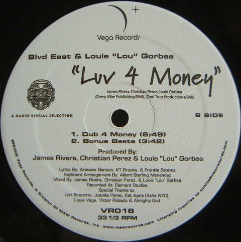 Blvd. East & Louie "Lou" Gorbea - Luv 4 Money Vinyl - Vinyl Record