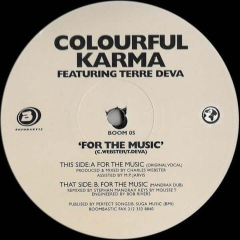 Colourful Karma Featuring Terra Deva - For The Music Vinyl - Vinyl Record
