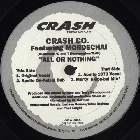 Crash Co. Featuring Mordechai - All Or Nothing Vinyl - Vinyl Record