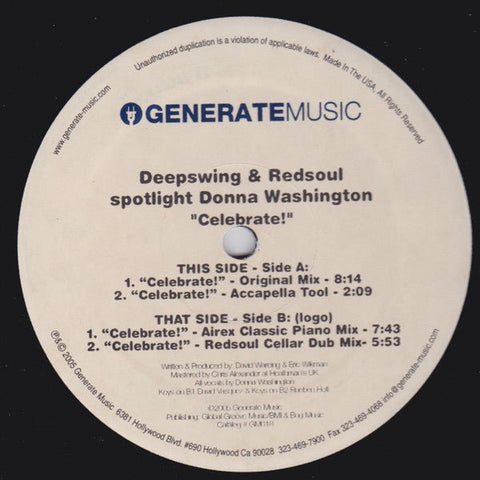 Deepswing & Redsoul Spotlight Donna Washington - Celebrate! Vinyl - Vinyl Record