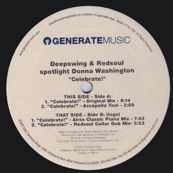 Deepswing & Redsoul Spotlight Donna Washington - Celebrate! Vinyl