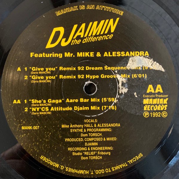 Djaimin Featuring Mr. Mike & Alessandra - Give You (Remix 92) Vinyl