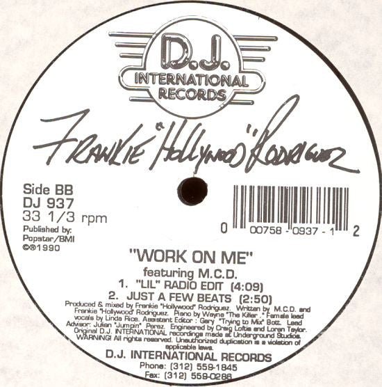 Frankie "Hollywood" Rodriguez Featuring M.C.D. - Work On Me Vinyl