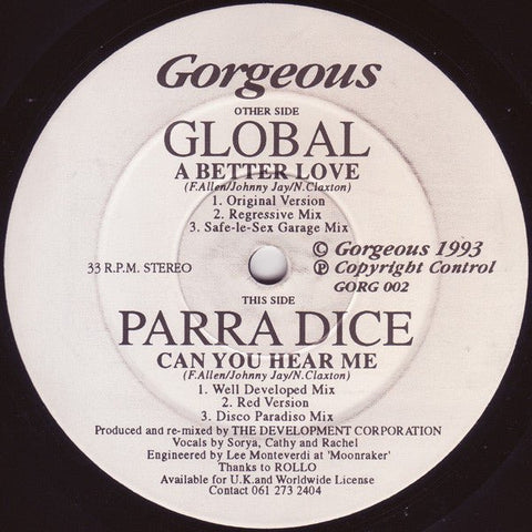 Global / Parra Dice - A Better Love / Can You Hear Me Vinyl - Vinyl Record