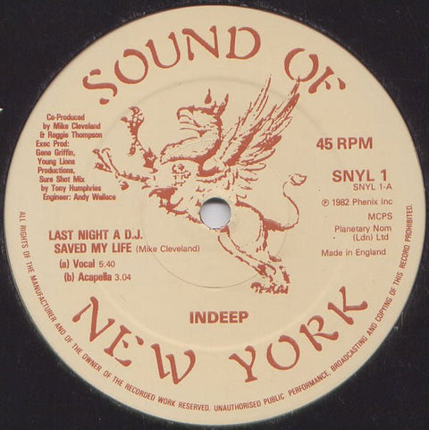Indeep - Last Night A D.J. Saved My Life Vinyl - Vinyl Record