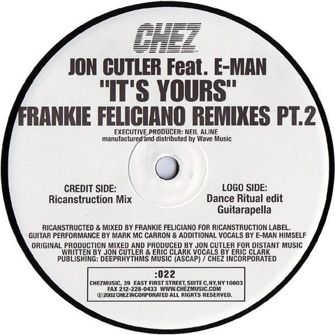 Jon Cutler Feat. E - Man - It's Yours (Frankie Feliciano Remixes Pt. 2) Vinyl - Vinyl Record
