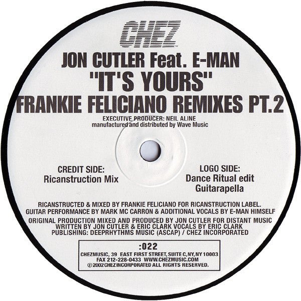 Jon Cutler Feat. E - Man - It's Yours (Frankie Feliciano Remixes Pt. 2) Vinyl