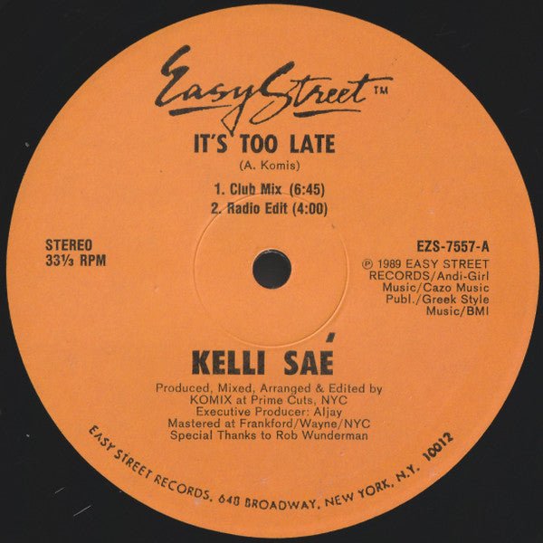 Kelli Sae - It's Too Late Vinyl