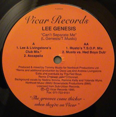 Lee Genesis - Can't Separate Me Vinyl