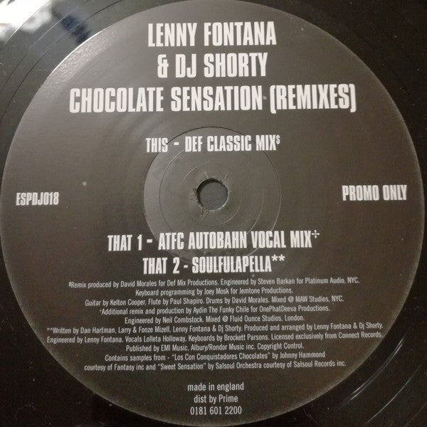 Lenny Fontana & DJ Shorty - Chocolate Sensation (Remixes) Vinyl