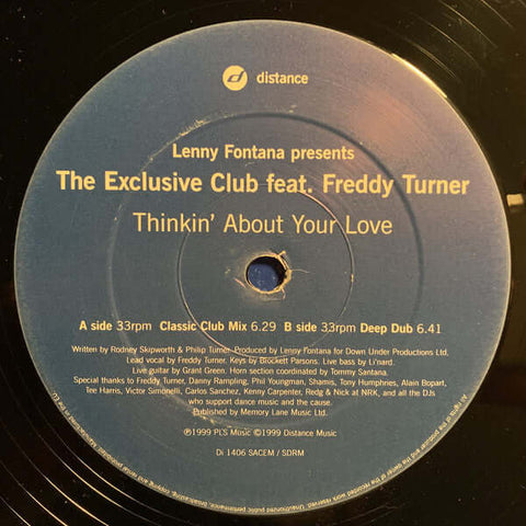 Lenny Fontana Presents The Exclusive Club Feat. Freddy Turner - Thinkin' About Your Love Vinyl - Vinyl Record