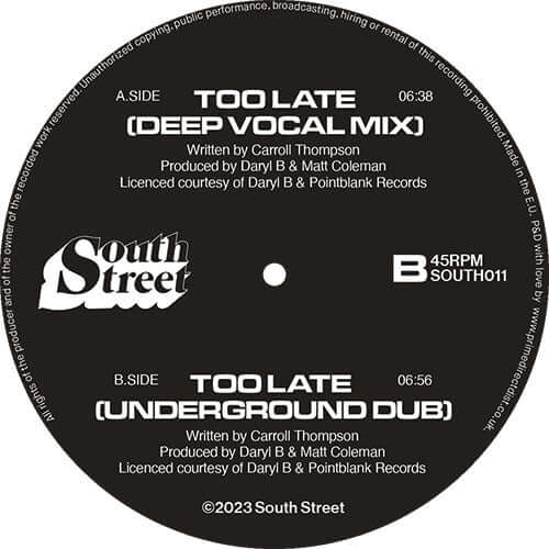 M.A.D Productions Featuring Carroll Thompson - Too Late Vinyl