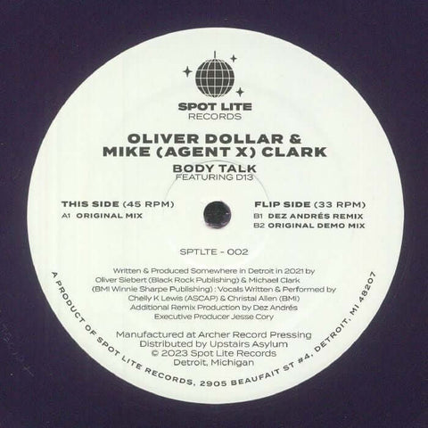 Oliver Dollar / Mike Agent X Clark - Body Talk Vinyl - Vinyl Record