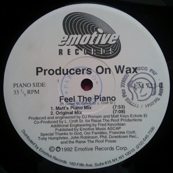Producers On Wax - Feel The Piano / Let It Move You Vinyl