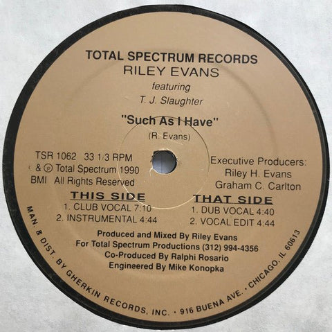Riley Evans Featuring T.J. Slaughter - Such As I Have Vinyl - Vinyl Record