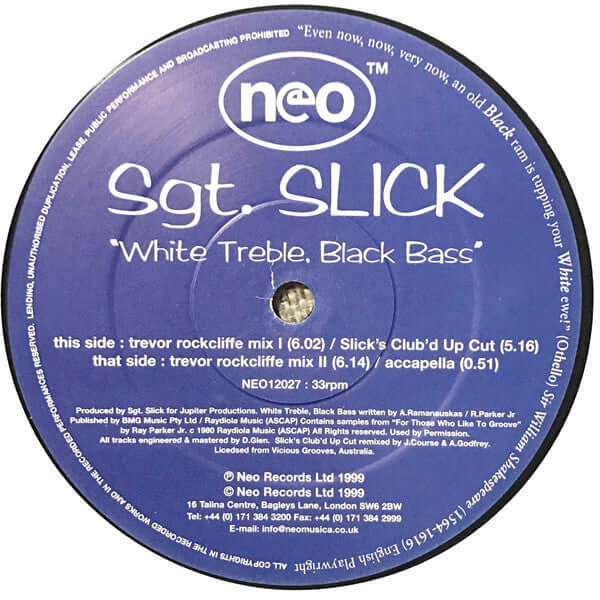 Sgt. Slick - White Treble, Black Bass Vinyl