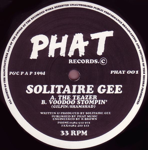 Solitaire Gee - The Teazer / Voodoo Stompin' Vinyl