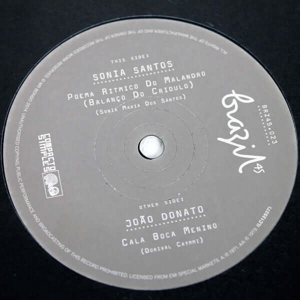 Sonia Santos / João Donato - Poema Ritmico Do Malandro (Balanço Do Crioulo) / Cala Boca Menino Vinyl