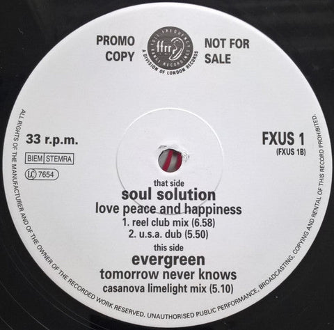 Soul Solution / Evergreen - Love, Peace And Happiness / Tomorrow Never Knows Vinyl - Vinyl Record