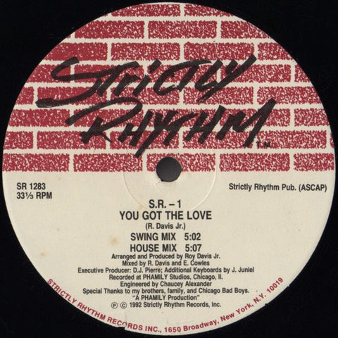 S.R. - 1 - You Got The Love / Da Rhythm Vinyl - Vinyl Record