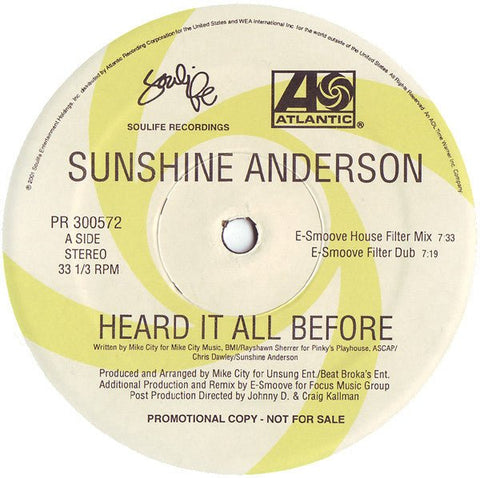 Sunshine Anderson - Heard It All Before (Dance Remixes) Vinyl - Vinyl Record