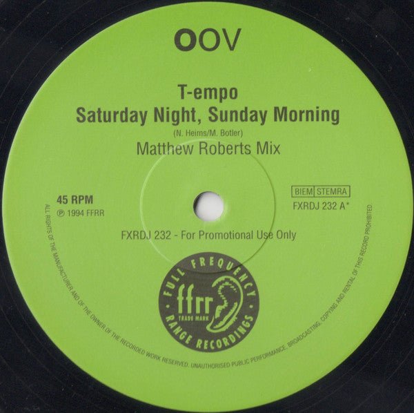 T - empo - Saturday Night, Sunday Morning Vinyl