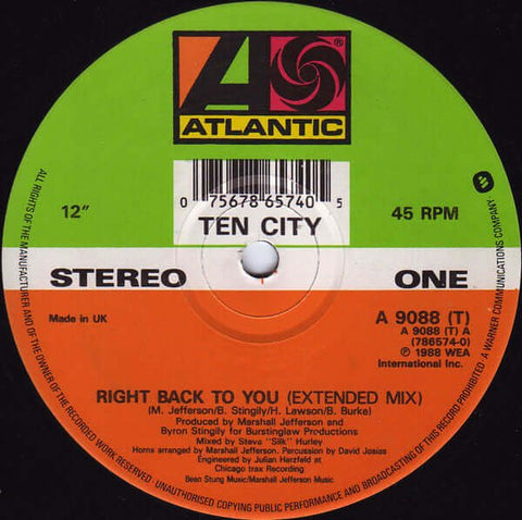 Ten City - Right Back To You Vinyl - Vinyl Record
