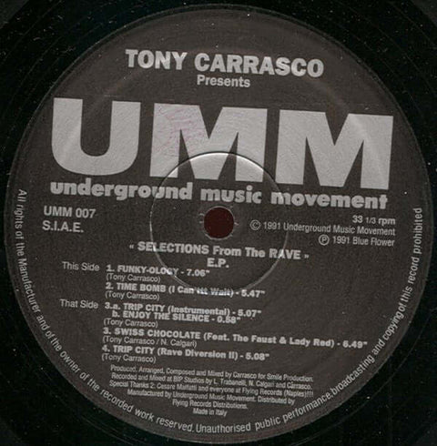 Tony Carrasco - Selections From The Rave E.P. Vinyl - Vinyl Record