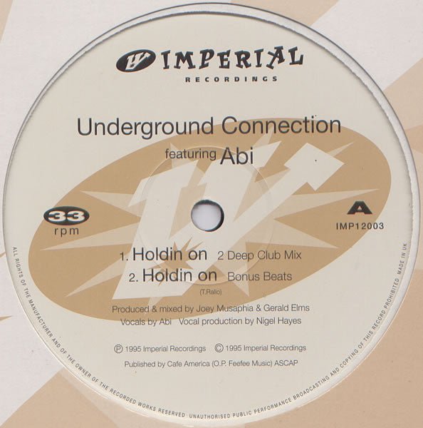 Underground Connection Featuring Abi - Holdin On Vinyl