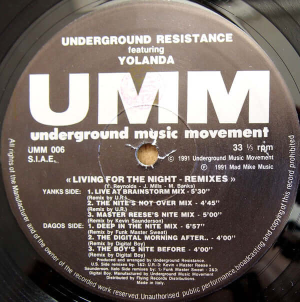 Underground Resistance Featuring Yolanda - Living For The Night (Remixes) Vinyl