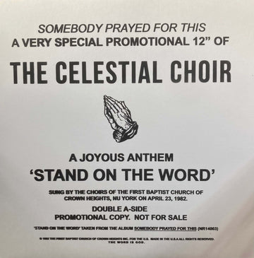 The Celestial Choir - Stand On The Word - Artists The Celestial Choir Genre Soul, Disco, Gospel Release Date 1 Jan 2024 Cat No. NR14003 Format 12