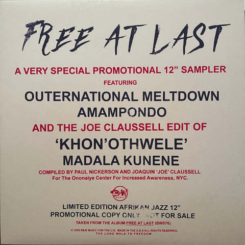 Various - Free At Last 12" Sampler w/ Joe Clausell Edit Vinyl - Vinyl Record
