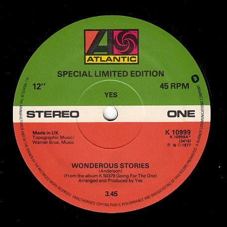 Yes - Wonderous Stories Vinyl - Vinyl Record