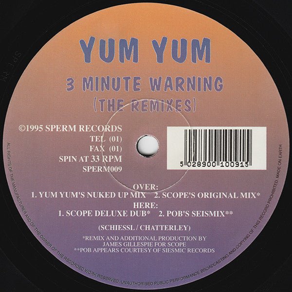 Yum Yum - 3 Minute Warning (The Remixes) Vinyl