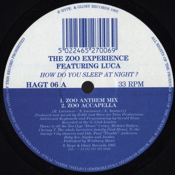 Zoo Experience Featuring Luca Santucci - How Do You Sleep At Night? Vinyl
