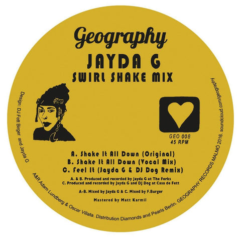 Jayda G - Swirl Shake Mix - Jayda G - Swirl Shake Mix (Vinyl) at ColdCutsHotWax Label: Geography Records ‎– GEO 008 Format: Vinyl, 12", 45 RPM Genre: Electronic Style: Deep House, House, Leftfield - Geography Records - Geography Records - Geography Record - Vinyl Record