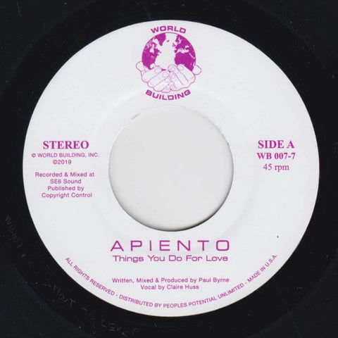 Apiento - Things You Do For Love - A cheeky 7" in honor of our 7th release. Thanks for the support! "Renaissance Man" Apiento is best known for starting the influential Test Pressing website. After years of working in music studios alongside legends like - Vinyl Record