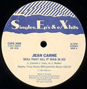 Jean Carne / Sharon Ridley - Was That All It Was / Changin - Artists Jean Carne / Sharon Ridley Genre Disco Release Date 1 Jan 1978 Cat No. CSPS 2688 Format 12