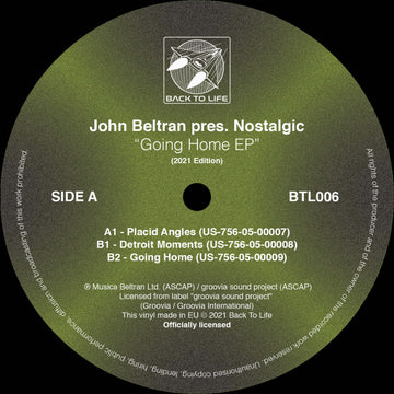 John Beltran pres. Nostalgic Title: Going Home EP (2021 Edition) (Vinyl) - John Beltran pres. Nostalgic Title: Going Home EP (2021 Edition) (Vinyl) - Back to Life strikes again with another hidden jam from the past. Originally released in 2006 “Going Home Vinly Record